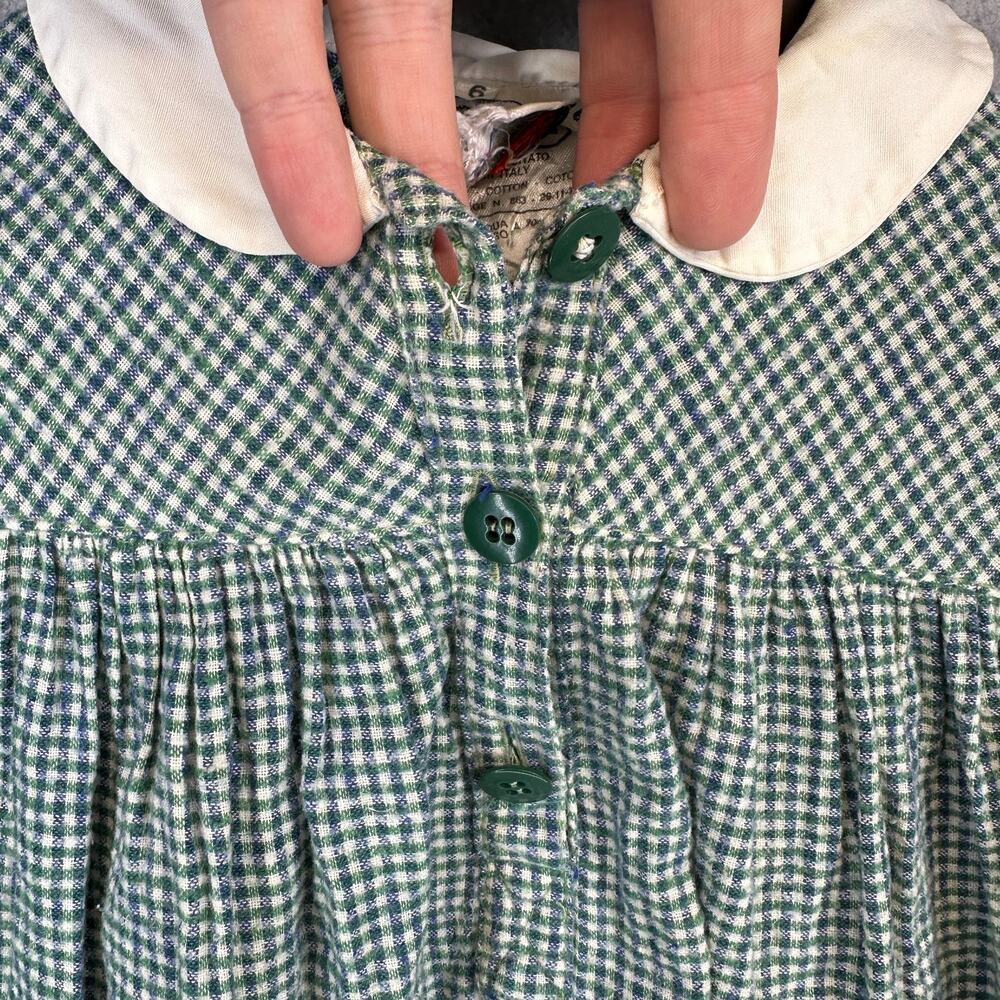 Vintage Fiorucci Dress Childrens Girl Size 6 Green Checkered Button Front A-Line - Picture 3 of 15